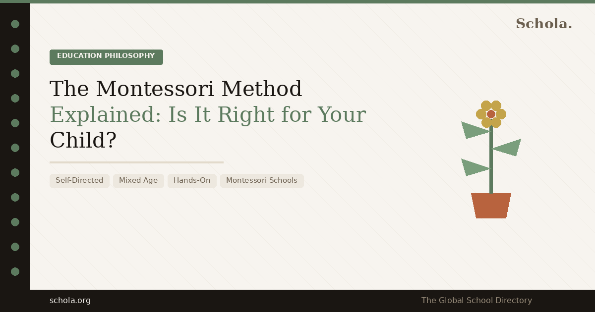 The Montessori Method — self-directed learning, mixed-age classrooms, and hands-on materials